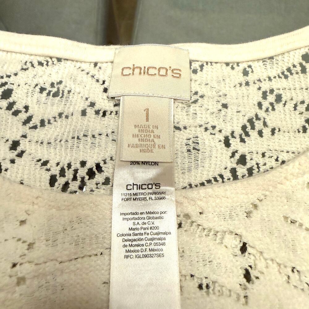 Chico’s Lace Bell Sleeve Top Ivory Sheer Knit Blouse Romantic Boho Size 1 (MED) - Picture 5 of 6